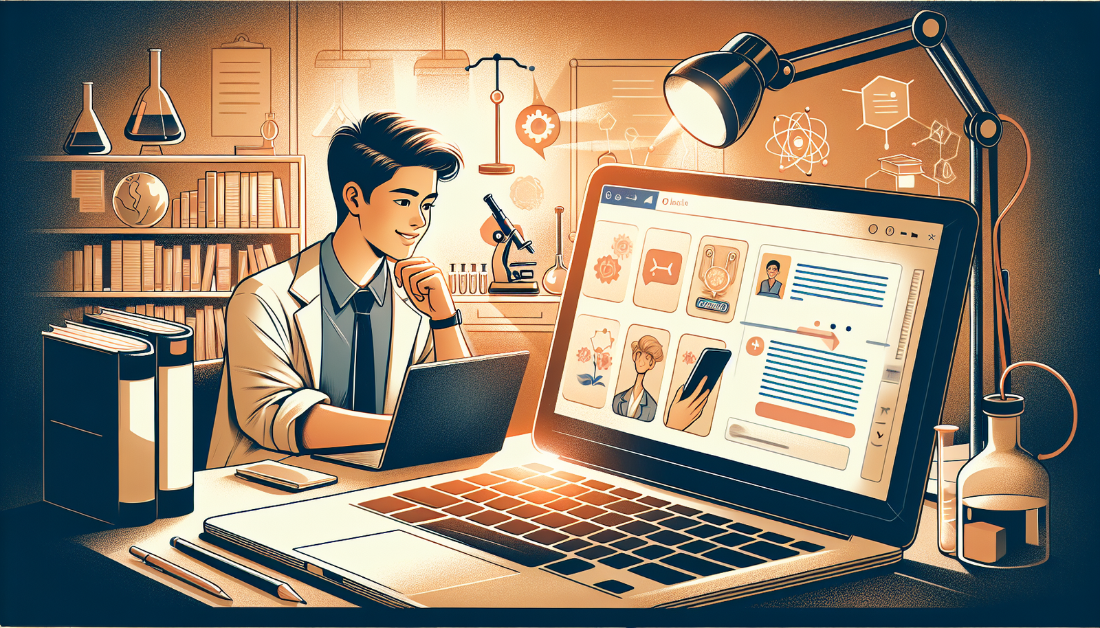 Student istražuje uz laptop u inspirativnom okruženju.
