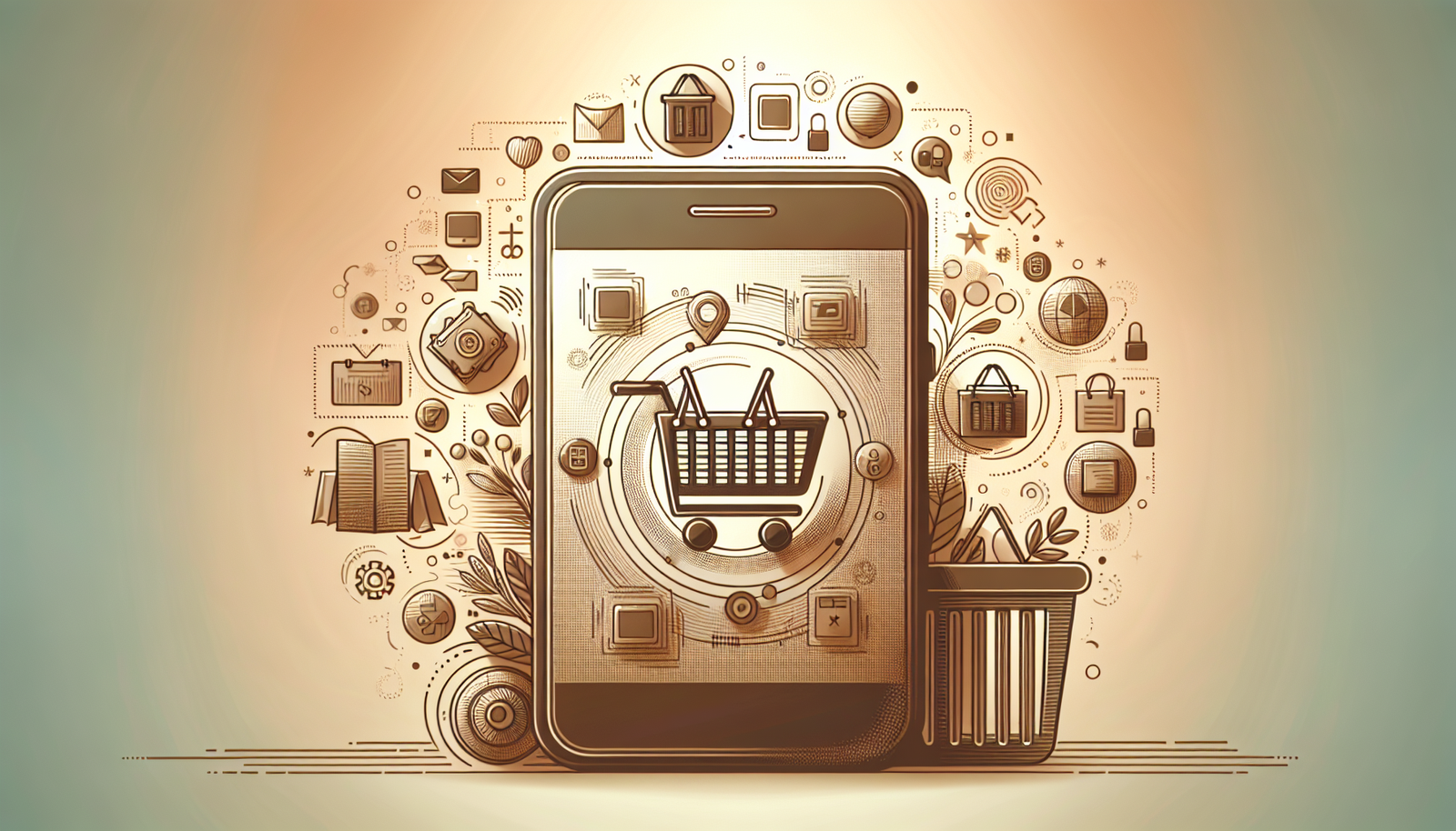 Minimalistička ilustracija m-commerce s pametnim telefonom.