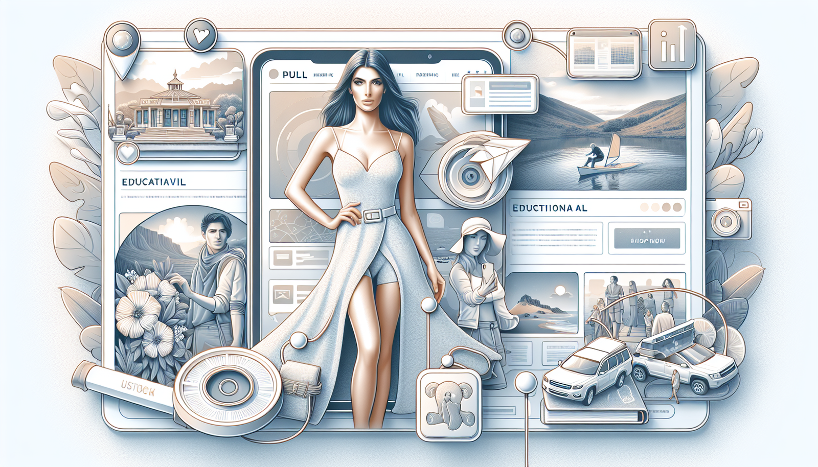Ilustracija pull marketinga u modi, IT-u i turizmu.